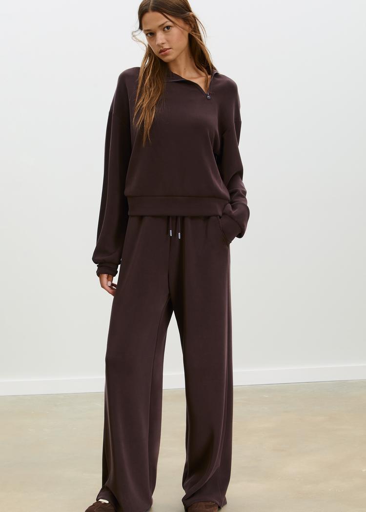 Stradivarius Miękkie spodnie jogger palazzo Brązowy XL