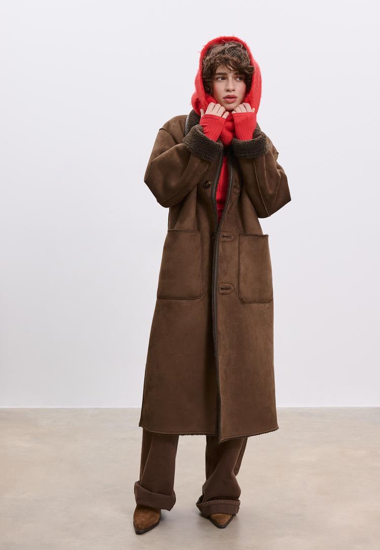 Stradivarius Długi dwustronny płaszcz dwustronny Brązowy XL