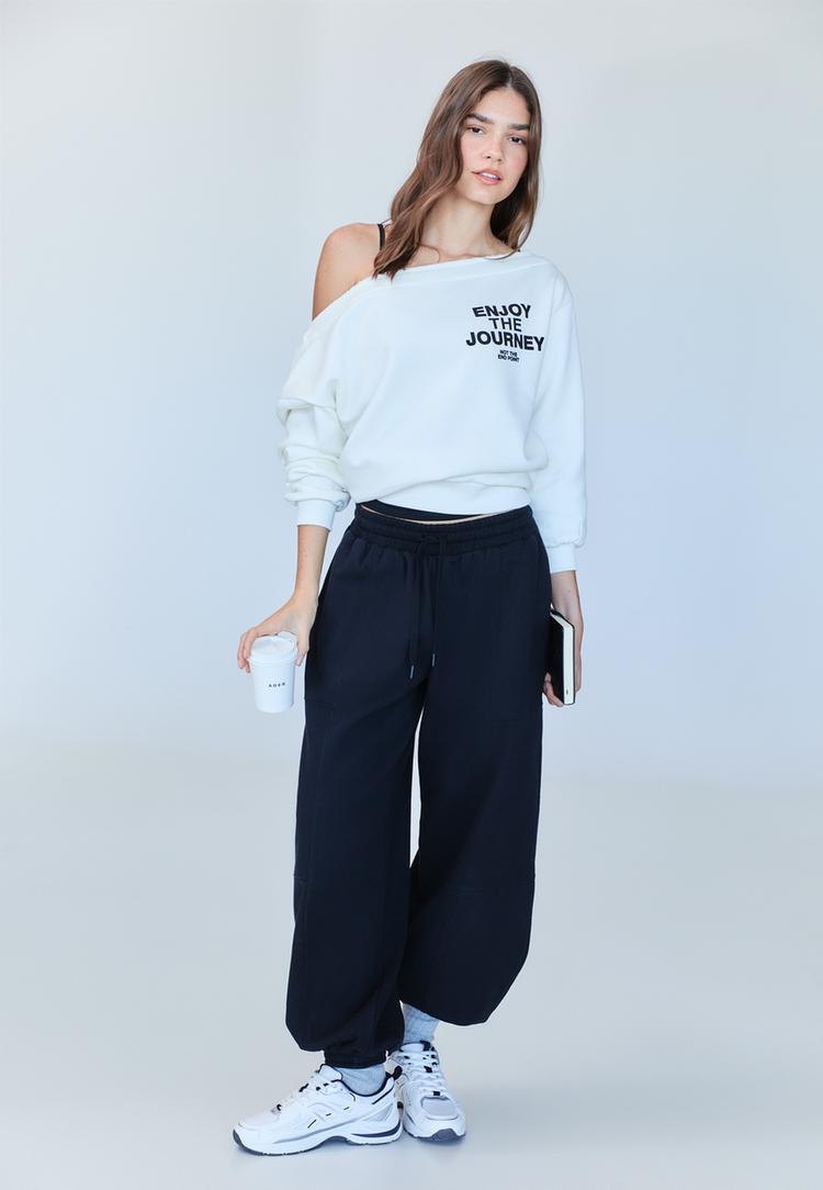 Stradivarius Spodnie jogger balloon z froty Czarny M