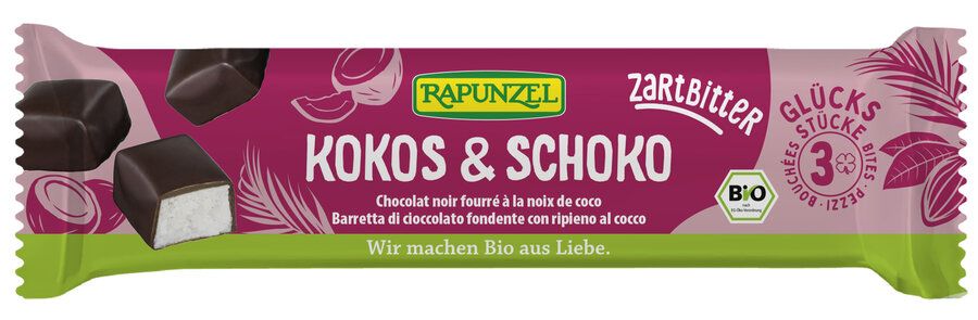 Rapunzel Batoniki kokosowe w czekoladzie gorzkiej 50 g Bio - słodycze lub przekąska