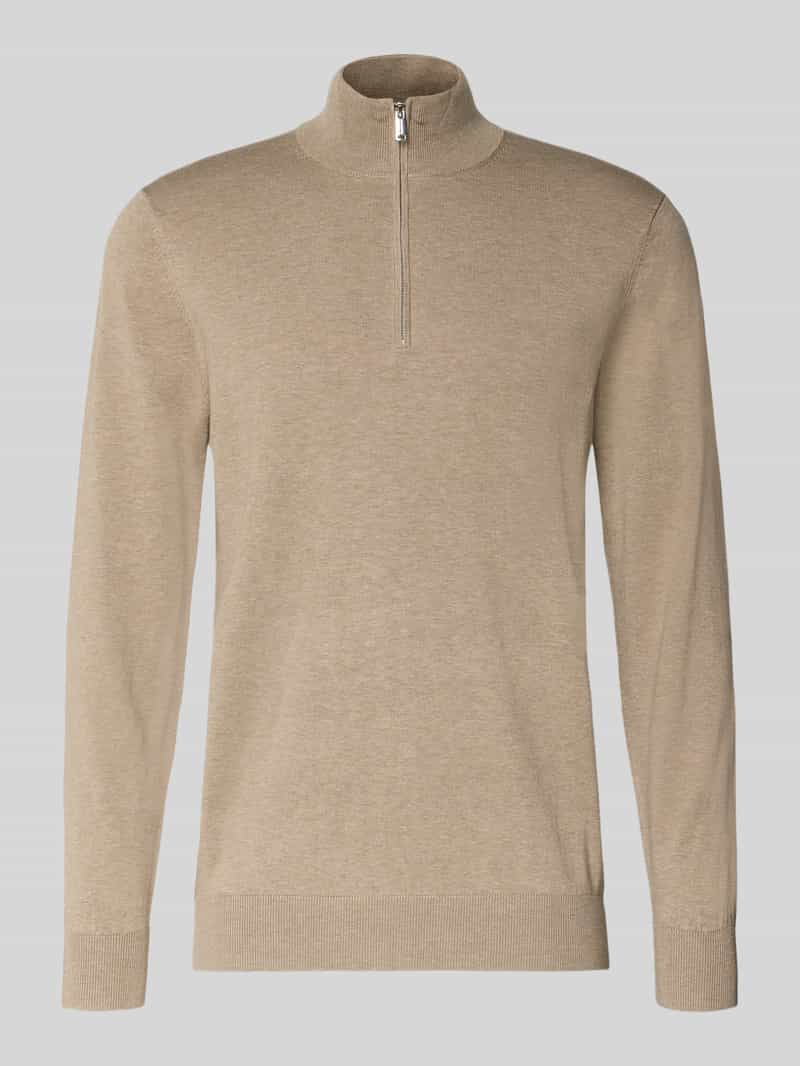 Sweter z dzianiny ze stójką i zamkiem błyskawicznym