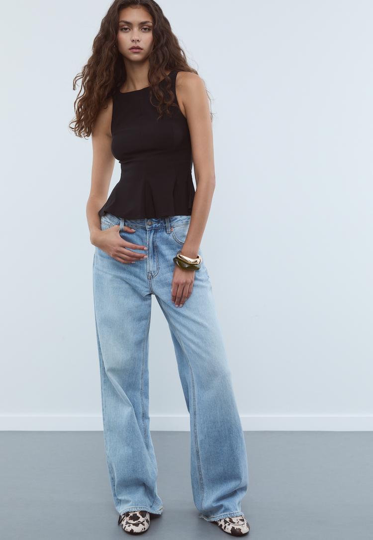 Stradivarius Top z baskinką bez rękawów Czarny XL