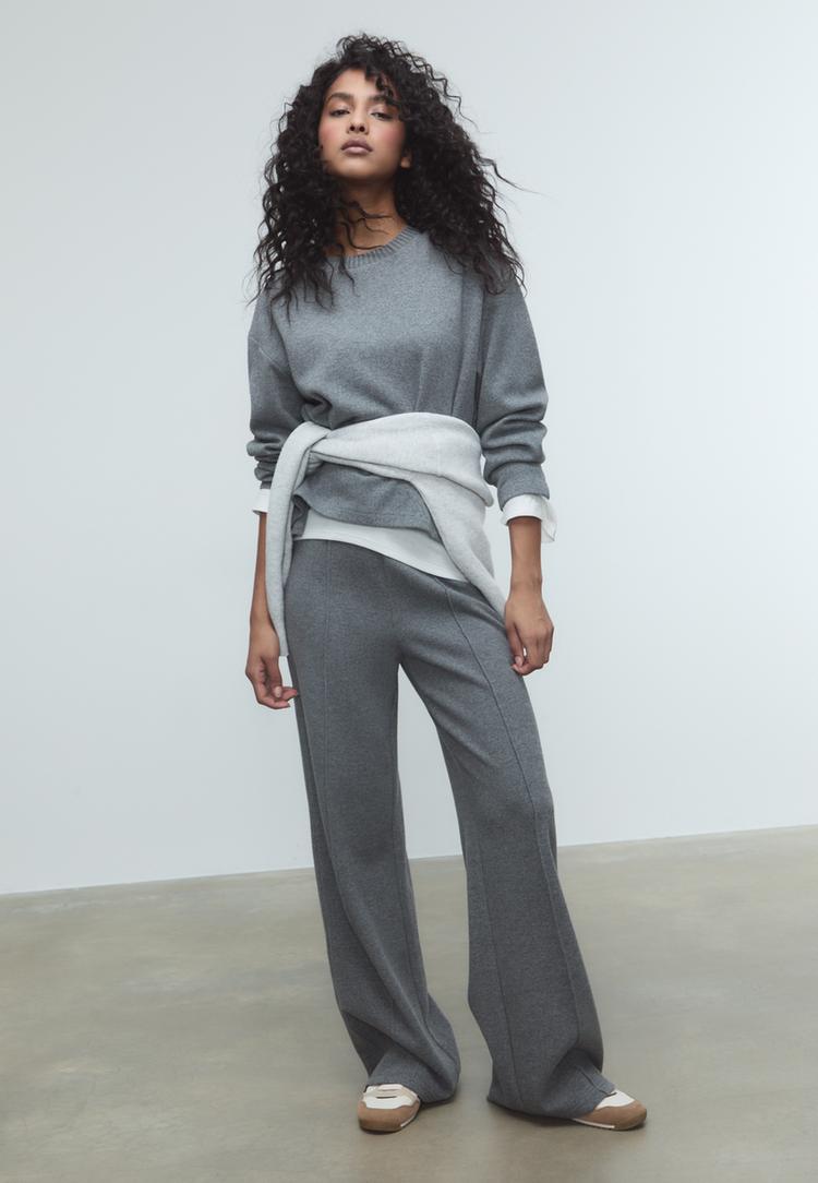 Stradivarius Spodnie dzianinowe ze szwem Ciemnoszary XL