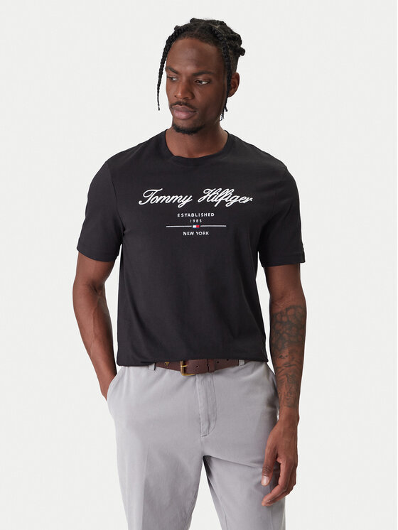 Tommy Hilfiger T-Shirt Script Logo MW0MW33691 Czarny Regular Fit