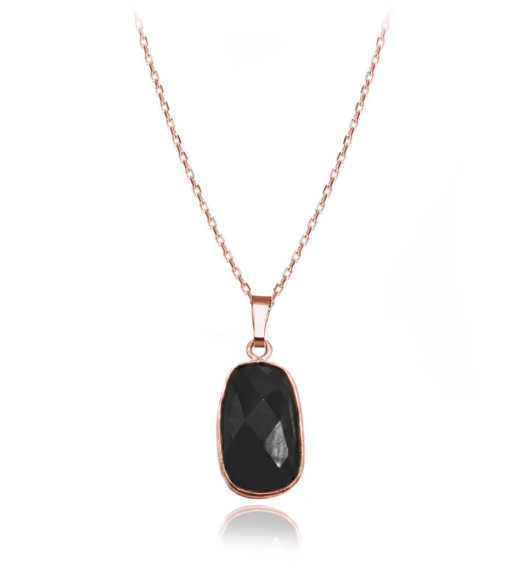 Naszyjnik z naturalnym Onyksem Vesper - srebro pr. 925 - rose gold