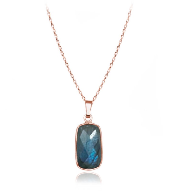 Naszyjnik z naturalnym Labradorytem Vesper - srebro pr. 925 - rose gold