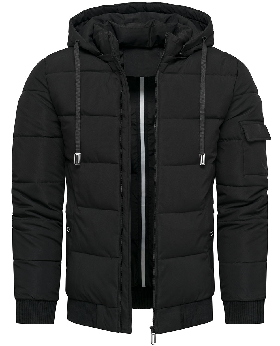 Kurtka męska czarna pikowana z odczepianym kapturem Recea