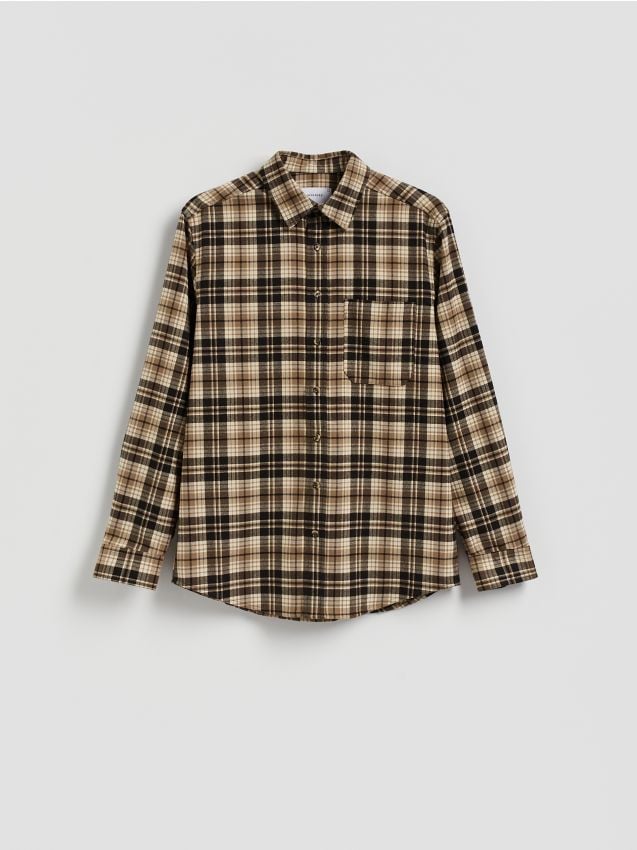 Reserved - Koszula regular fit w kratę - beżowy