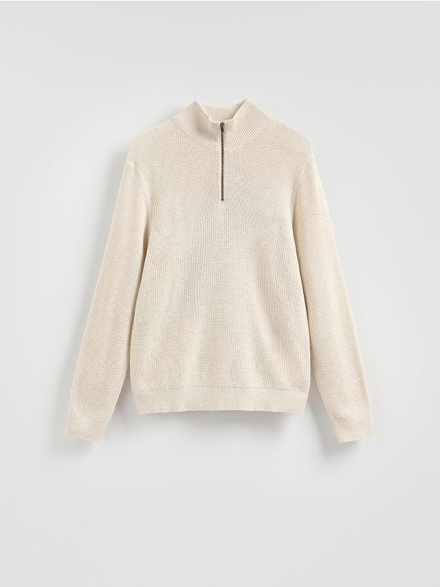 Reserved - Sweter z rozpinanym golfem - beżowy