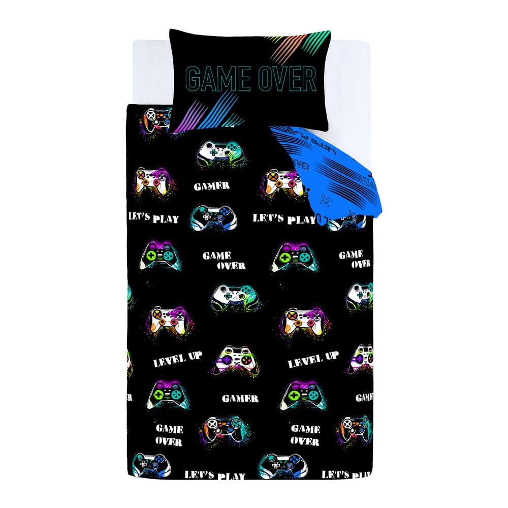 Czarna pościel dziecięca dwuosobowa 200x200 cm Game Over – Catherine Lansfield