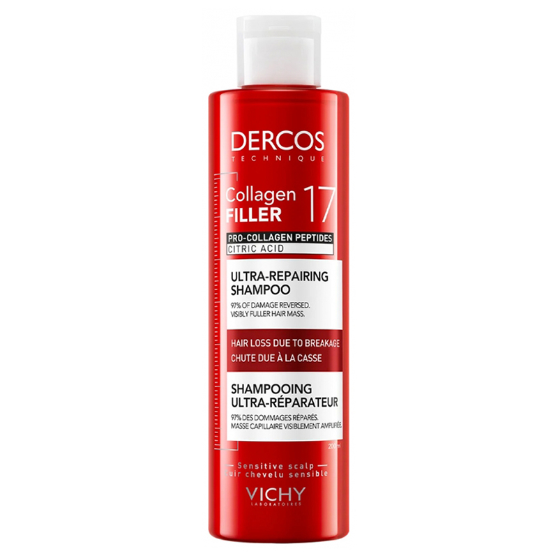 Vichy Dercos Collagen 17 Filler Ultra-Repairing Treatment, ultraregenerujący szampon do włosów, 200 ml