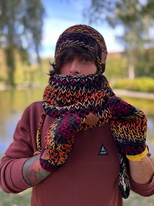 Męski mały komin MERINO 50% ,,Ciemna jesień