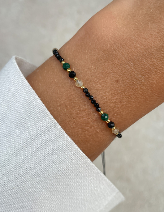 Bransoletka na nici z czarnym turmalinem, malachitem i cytrynem - ochrona i d