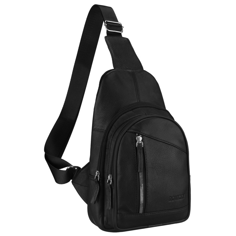 Plecak miejski na jedno ramię wykonany ze skóry naturalnej w czarnym kolorze - Rovicky