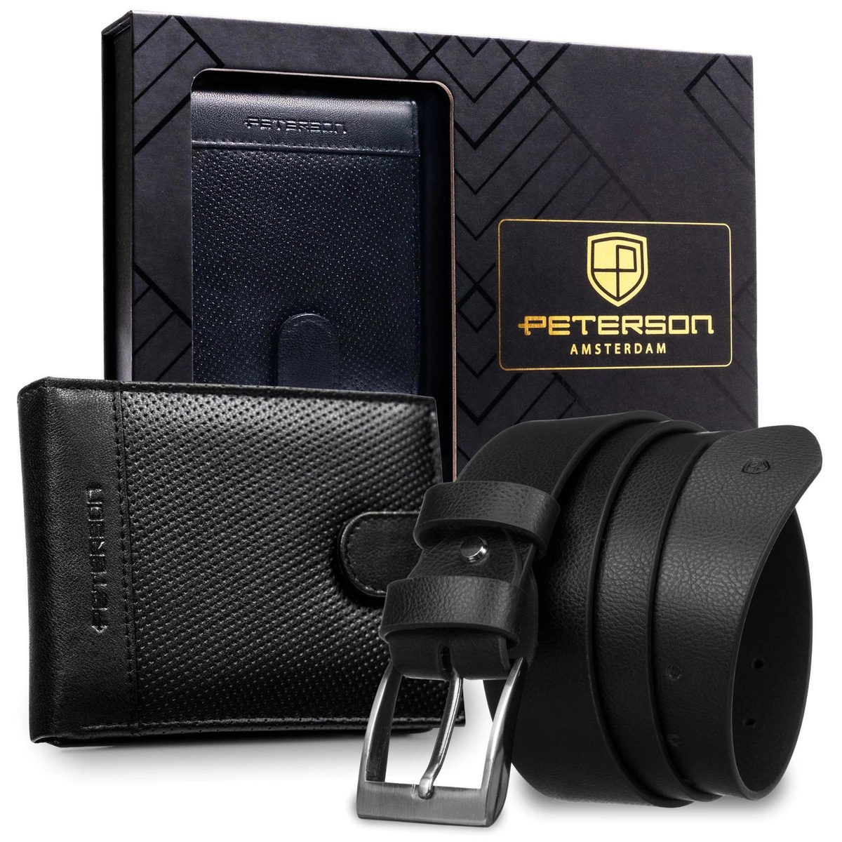 Meski zestaw prezentowy skóra naturalna Peterson PTN SET N992L-DOT BLACK