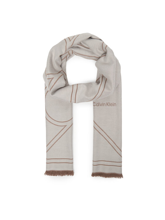 Calvin Klein Szal Emblem Repeat Lw Shawl W Fringes LV04F8074G Biały