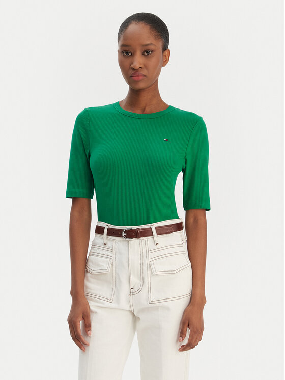 Tommy Hilfiger T-Shirt WW0WW47308 Zielony Slim Fit
