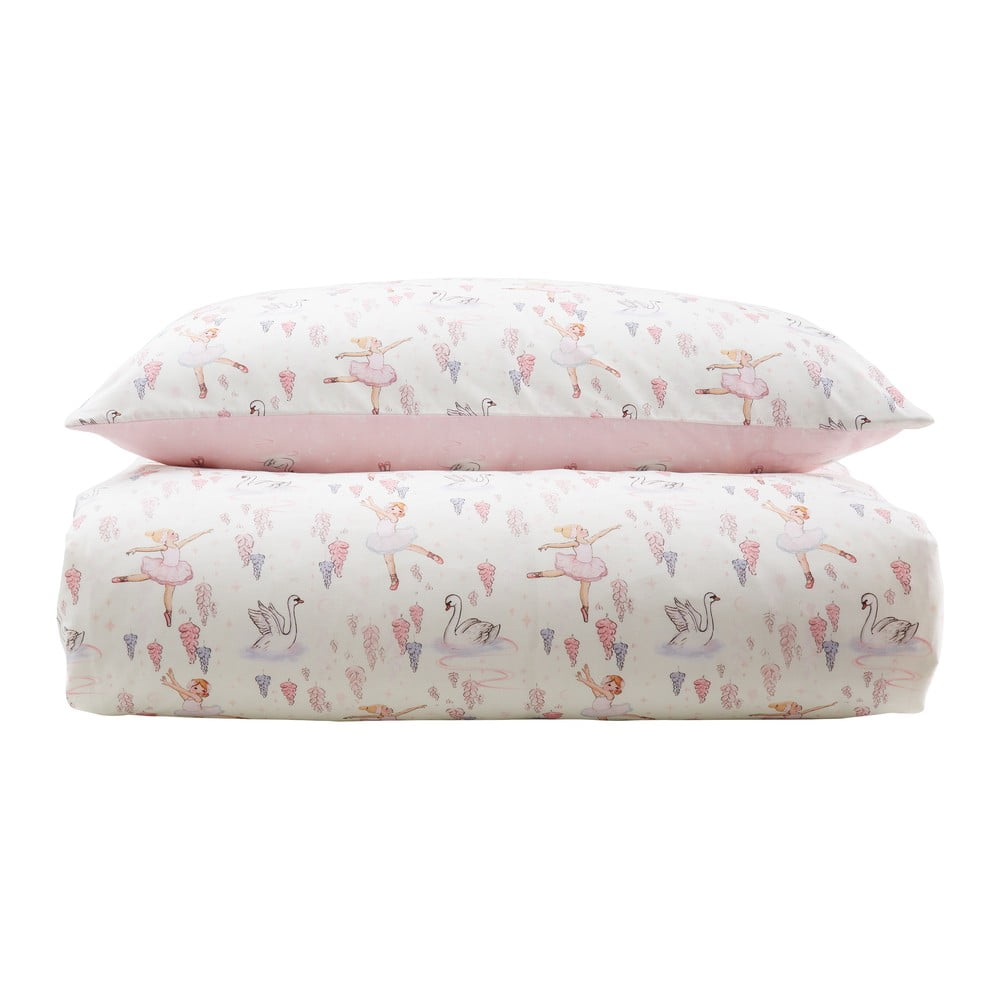 Biało-różowa bawełniana pościel dziecięca do łóżeczka 120x150 cm Ballerina – Belle & Boo