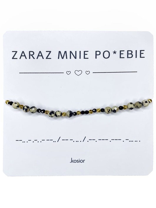Bransoletka z alfabetem Morse Jaspis dalmatyński, Spinel, Hematyt