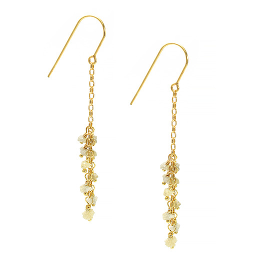 Długie kolczyki z naturalnymi diamentami, żółte diamenty, pozłacane srebro