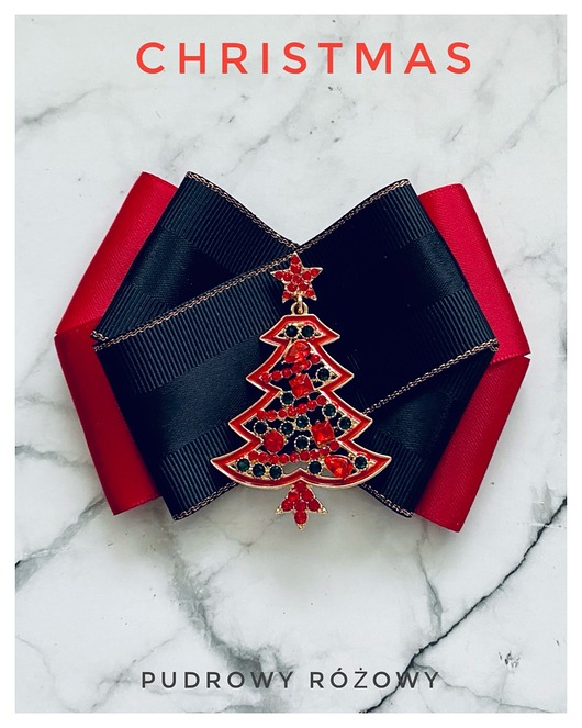 Brosza z Czerwoną Choinką z kryształków Mikołajki Święta