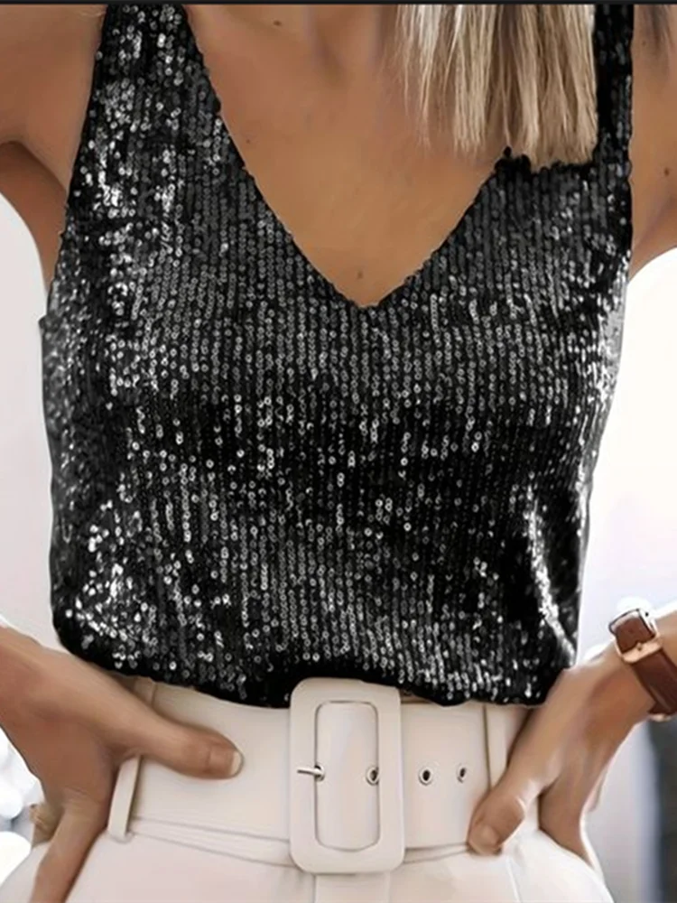Cekinowy damski top - Czarny XL