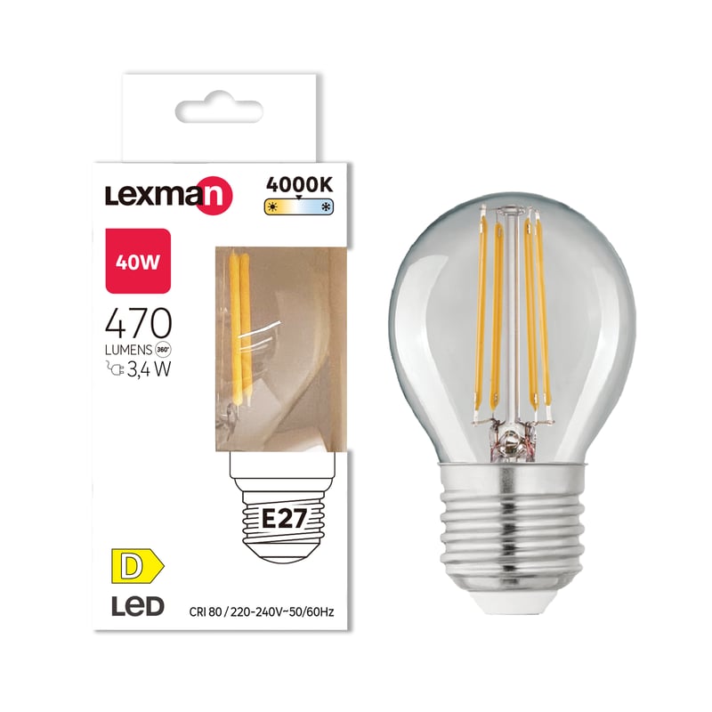 Żarówka LED E27 naturalna biel 4000K 470 lm 3.4W LEXMAN