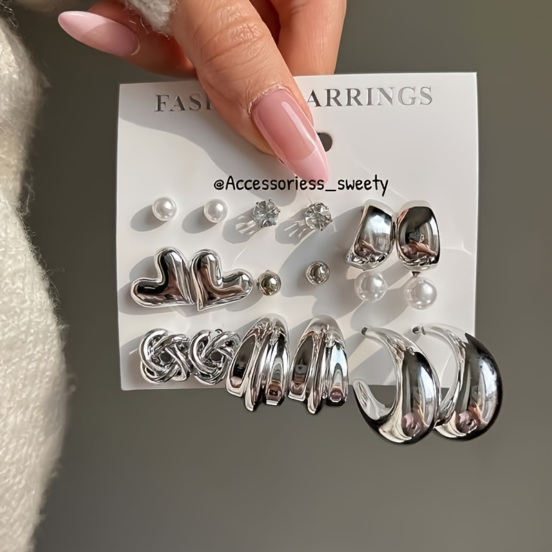 TEMU 17 MILE Zestaw 18 sztuk Damskich Kolczyków z Przezroczystymi Cyrkoniami, Obręczami i Splecioną Pętlą - Minimalistyczny Design ze Splecaniem