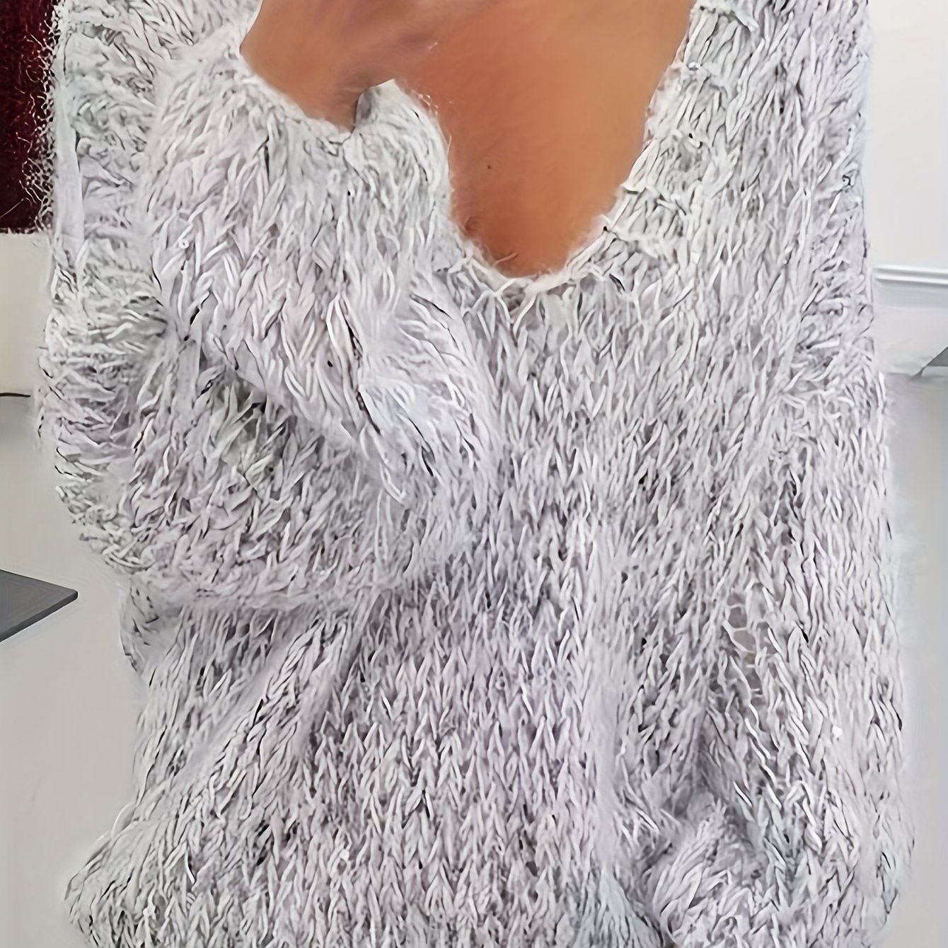 TEMU Elegancki Miękki Sweter z Włóczki Mieszanych Kolorów 3D Casualowy Dekolt V, Blok Kolorów, Na Każdy Sezon, Idealny Prezent