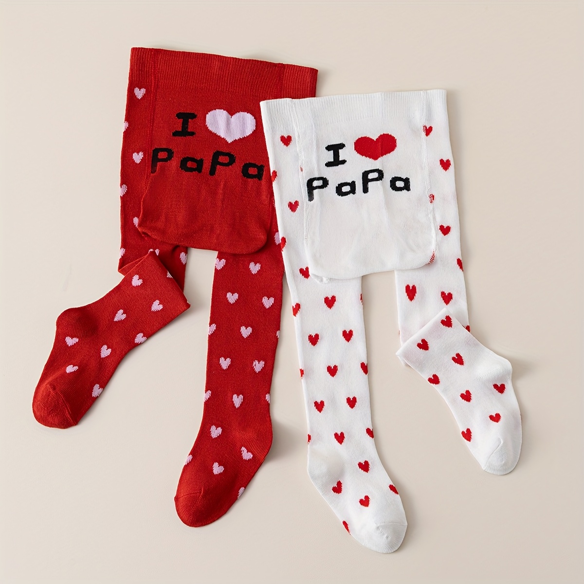 TEMU 2 Pary Dziecięcych Rajstop z Dekoracją Serduszek 