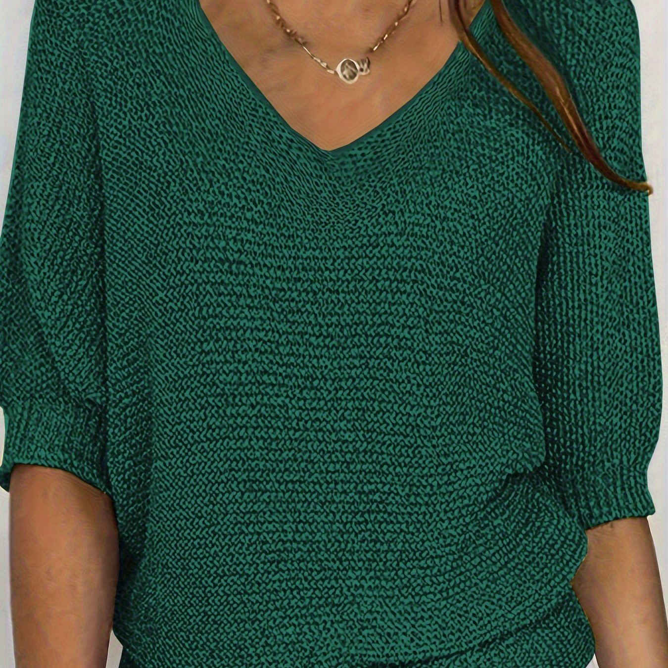 TEMU Damski sweter z krótkim rękawem i dekoltem w serek - Miękki, elastyczny pulower, stylowy na co dzień i na specjalne okazje, kolekcja