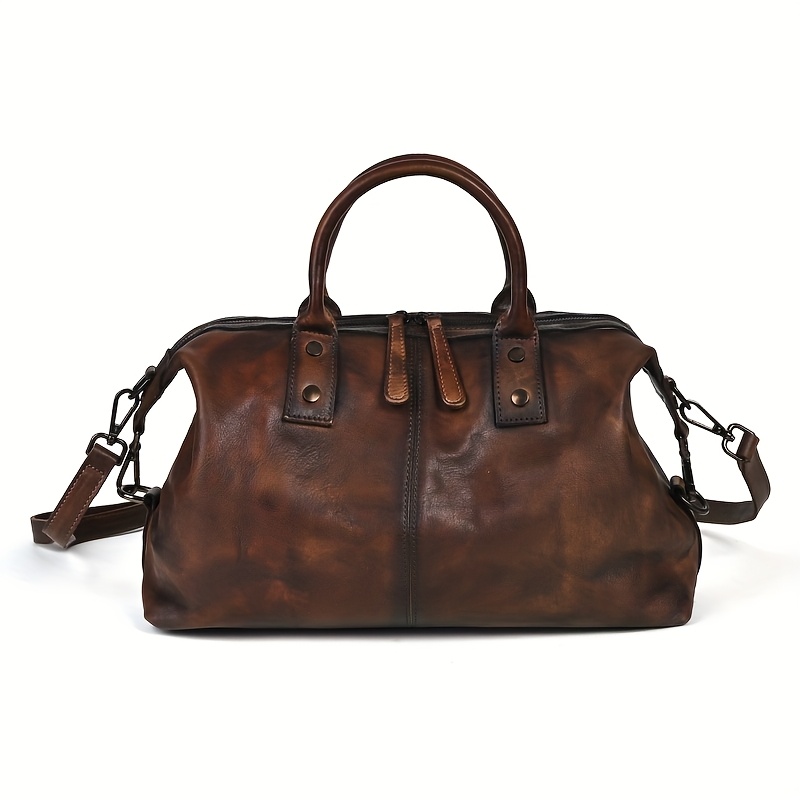 TEMU Damska Prawdziwa Torebka - Vintage Casual Duża Pojemność Tote z Odpinanym Paskiem, Zamek Błyskawiczny & Podszewka z Poliestru, Kawa/Jasny