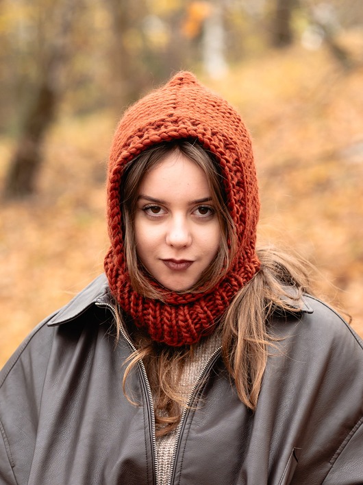 Wełniany kaptur PERUVIAN WOOLY balaclava rudy brąz