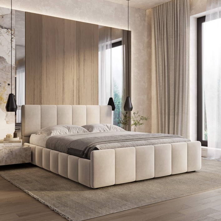 Łóżko tapicerowane SF1077 140x200 Welur Beż #3