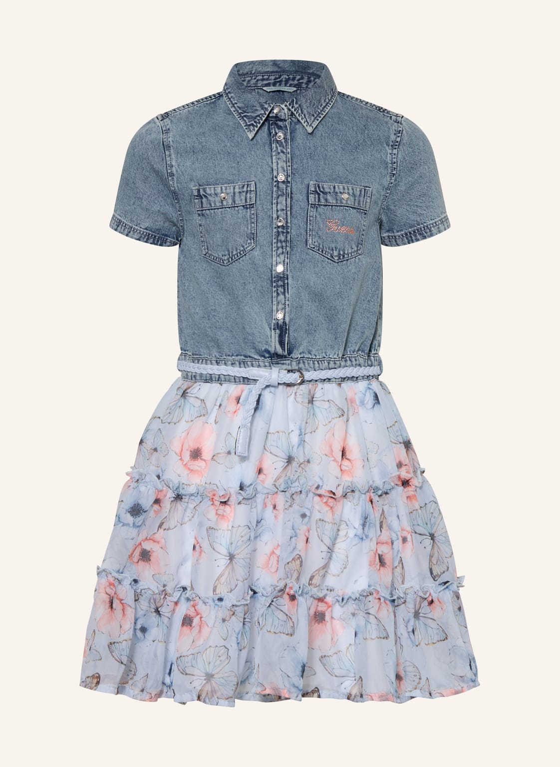 Guess Sukienka Z Mieszanki Materiałów Z Kamieniami Ozdobnymi blau