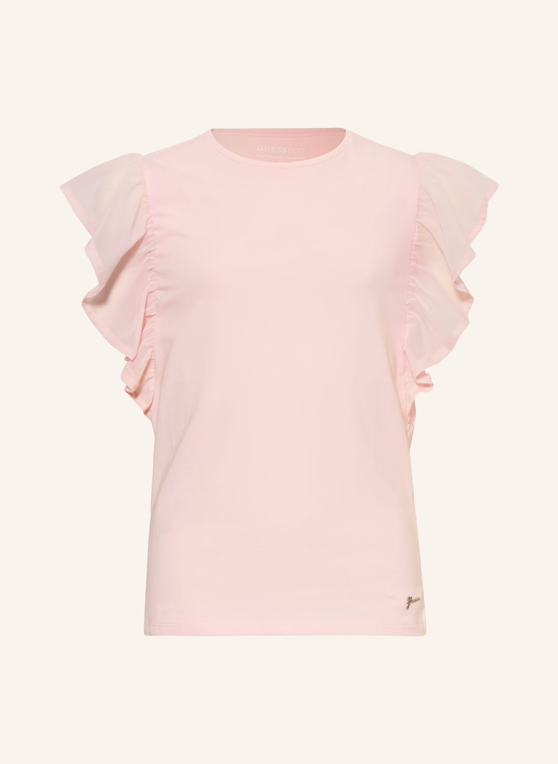 Guess Bluzka Z Mieszanki Materiałów Z Falbanami rosa