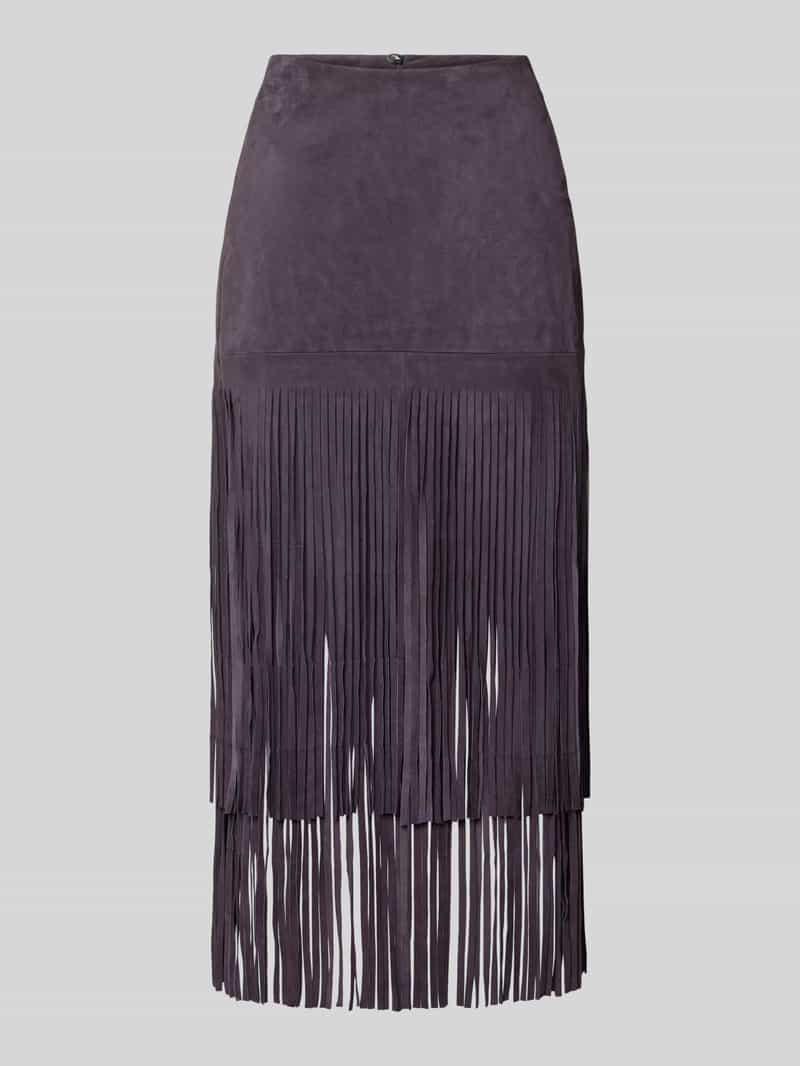 Spódnica skórzana z frędzlami i zamkiem błyskawicznym z tyłu