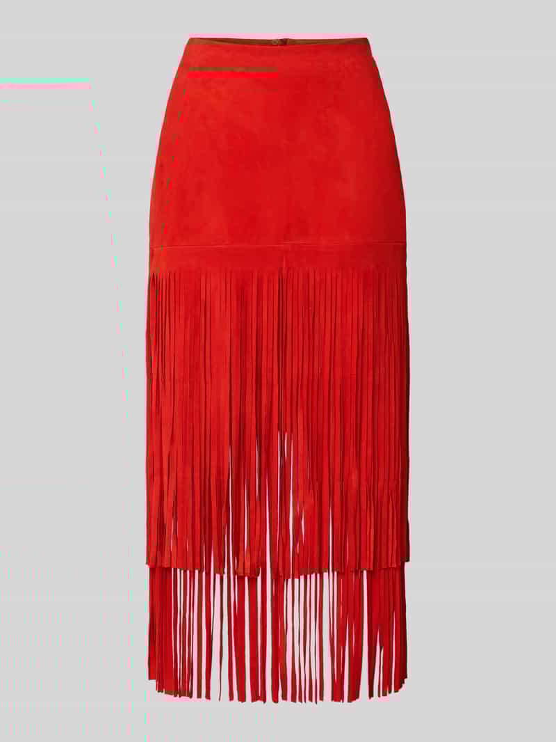 Spódnica skórzana z frędzlami i zamkiem błyskawicznym z tyłu