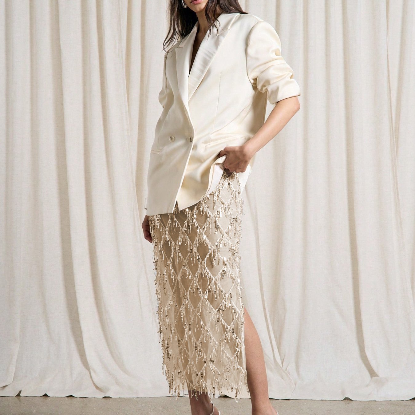 TEMU Spódnica dla Kobiet – Elegancka i Seksowna na Imprezy i Wydarzenia Formalne, Długa Wieczorowa Sukienka z Efektem Galaktyki, Balów, Ślubów i