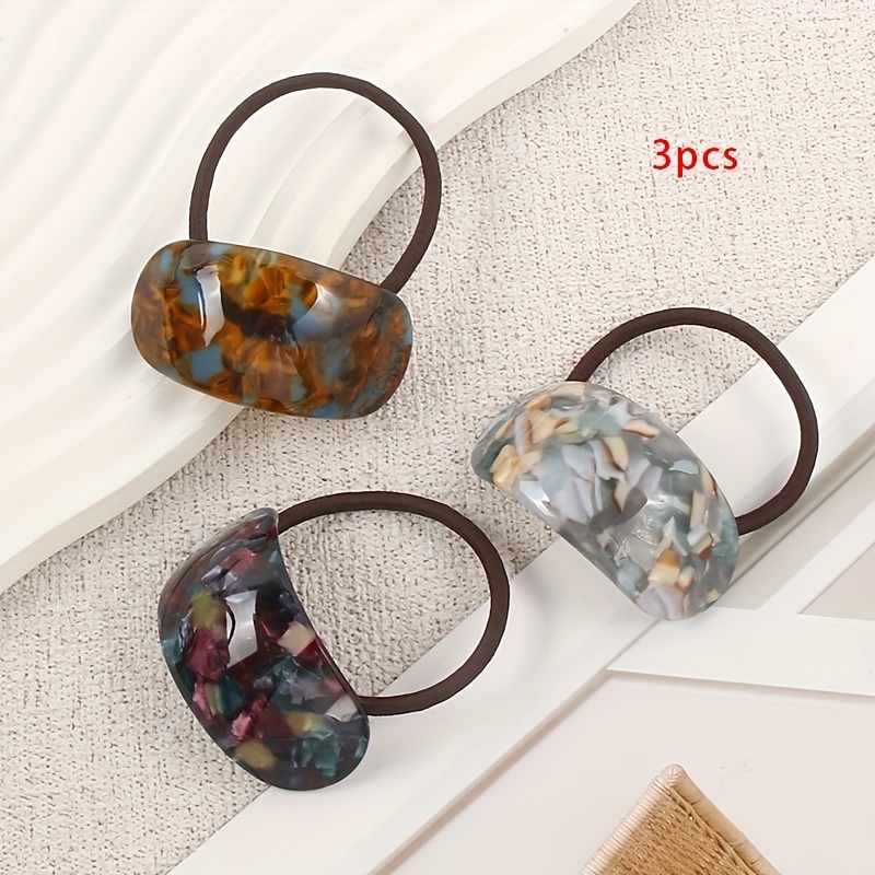 TEMU 3 szt. Eleganckich Akrylowych Gumek do Włosów - Minimalistyczne Elastyczne Gumki w Stylu Cold do Kucyków, Idealne na Powrót do Szkoły, Święto