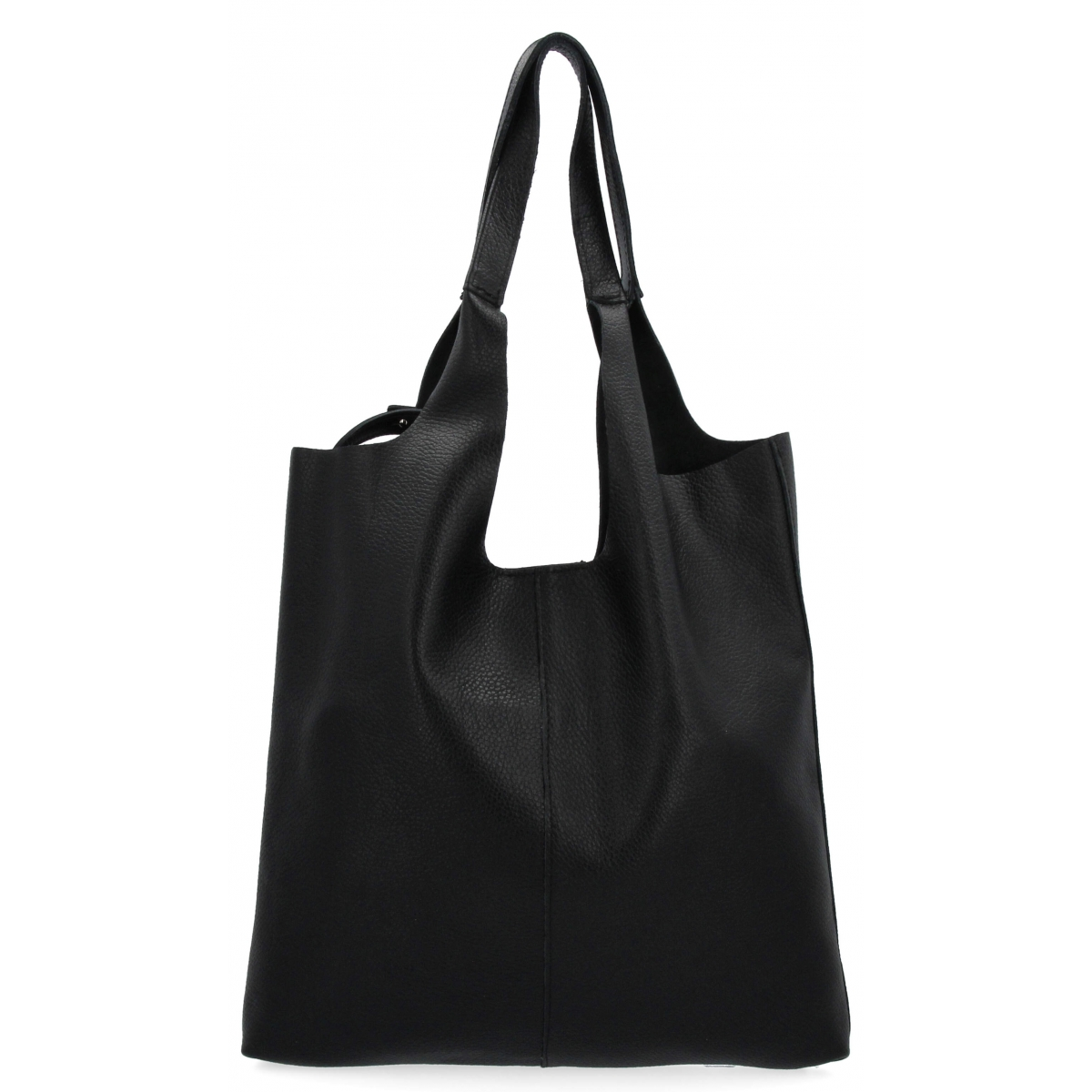 Włoska Torebka Skórzana Shopper bag z Kosmetyczką 165 Czarna