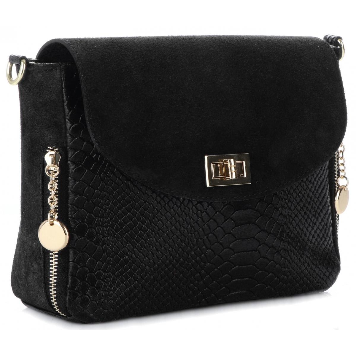 Włoska Torebka Skórzana Elegancka Listonoszka firmy Vittoria Gotti w motyw Aligatora Czarna