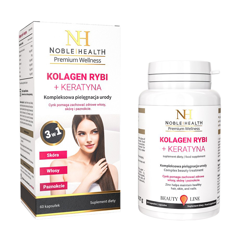 Noble Health Kolagen Rybi + Keratyna, 60 kapsułek
