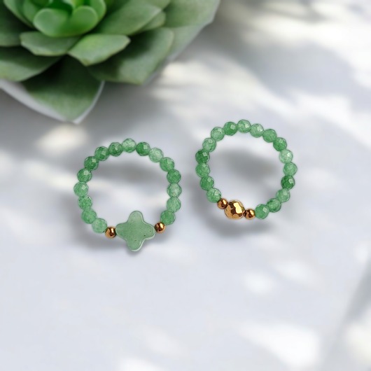 Zestaw pierścionków : marokańska koniczynka, awenturyn zielony