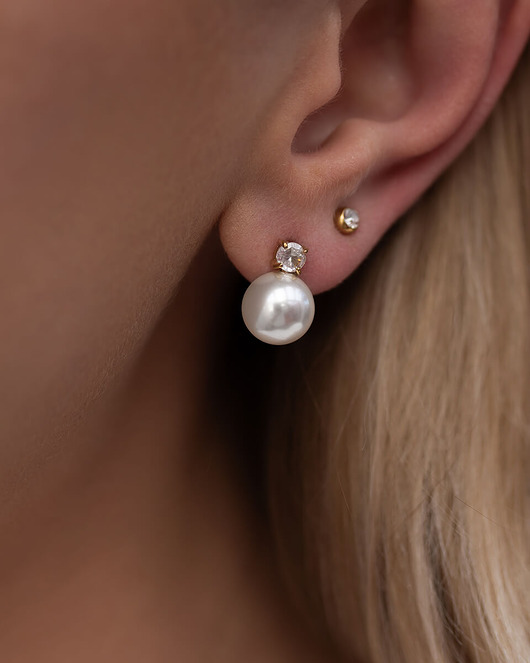 Złote kolczyki z perłą i cyrkonią ze stali chirurgicznej Paraiso Vittoria