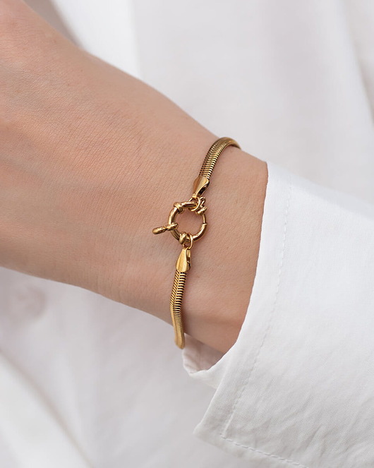 Złota bransoletka żmijka z zapięciem federing ze stali chirurgicznej premium