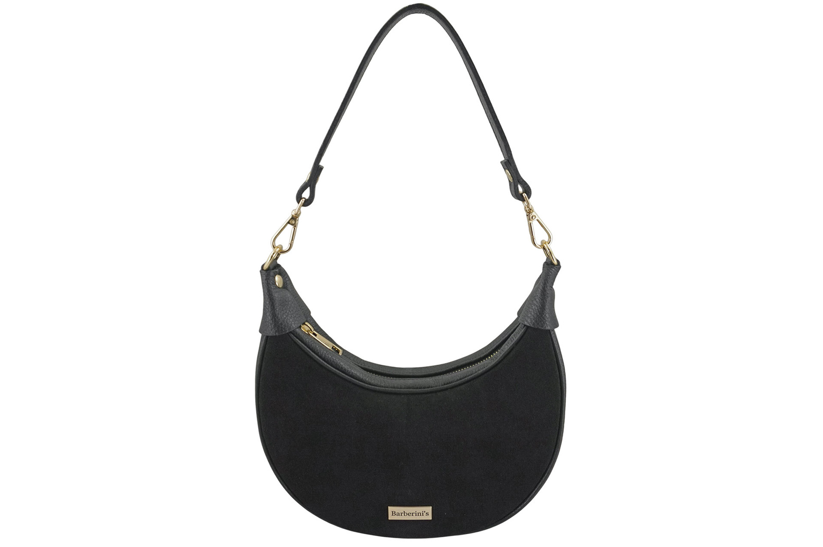 Subtelna mini torebka z miękkim zamszem i złotymi detalami - Czarna