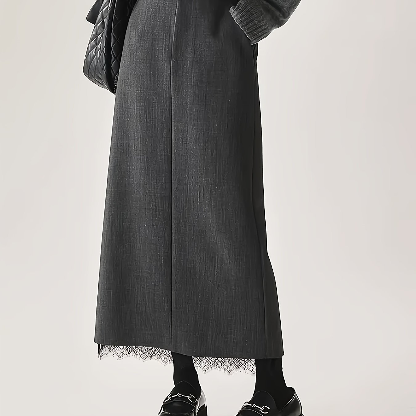 TEMU Elegancka Sukienka Midi dla Kobiet z Koronkowym Panelem i Sylwetki A-Line - Strukturalna w Wzór (Bez Elastyczności) - Uniwersalne Ubranie na