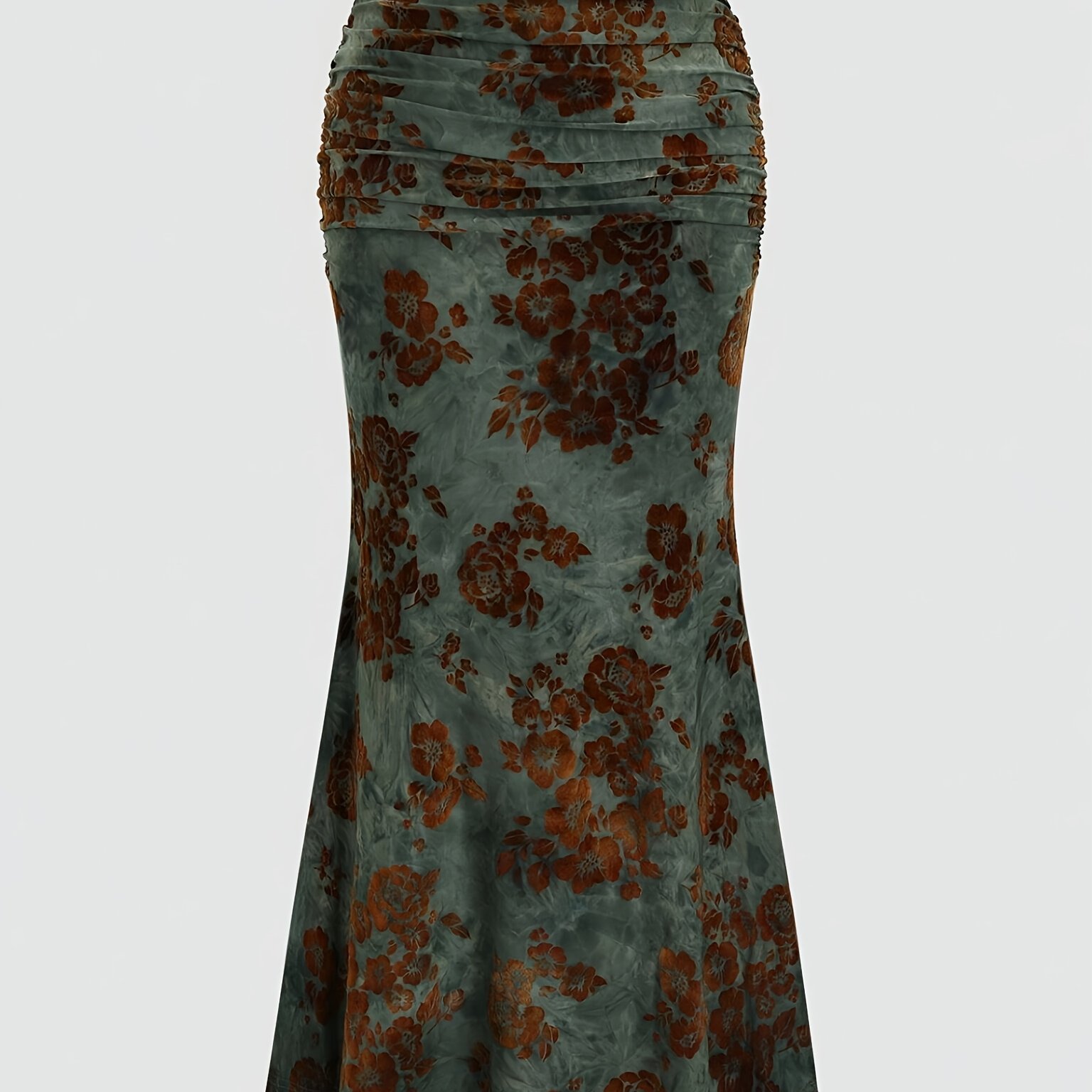 TEMU Jesień 2025 Damska Sukienka Mermaid w Stylu Vintage z Flockowanym Nadrukiem, Długi Fason na Jesień i Zimę, Sukienka Jesienna, Sukienka Zimowa,