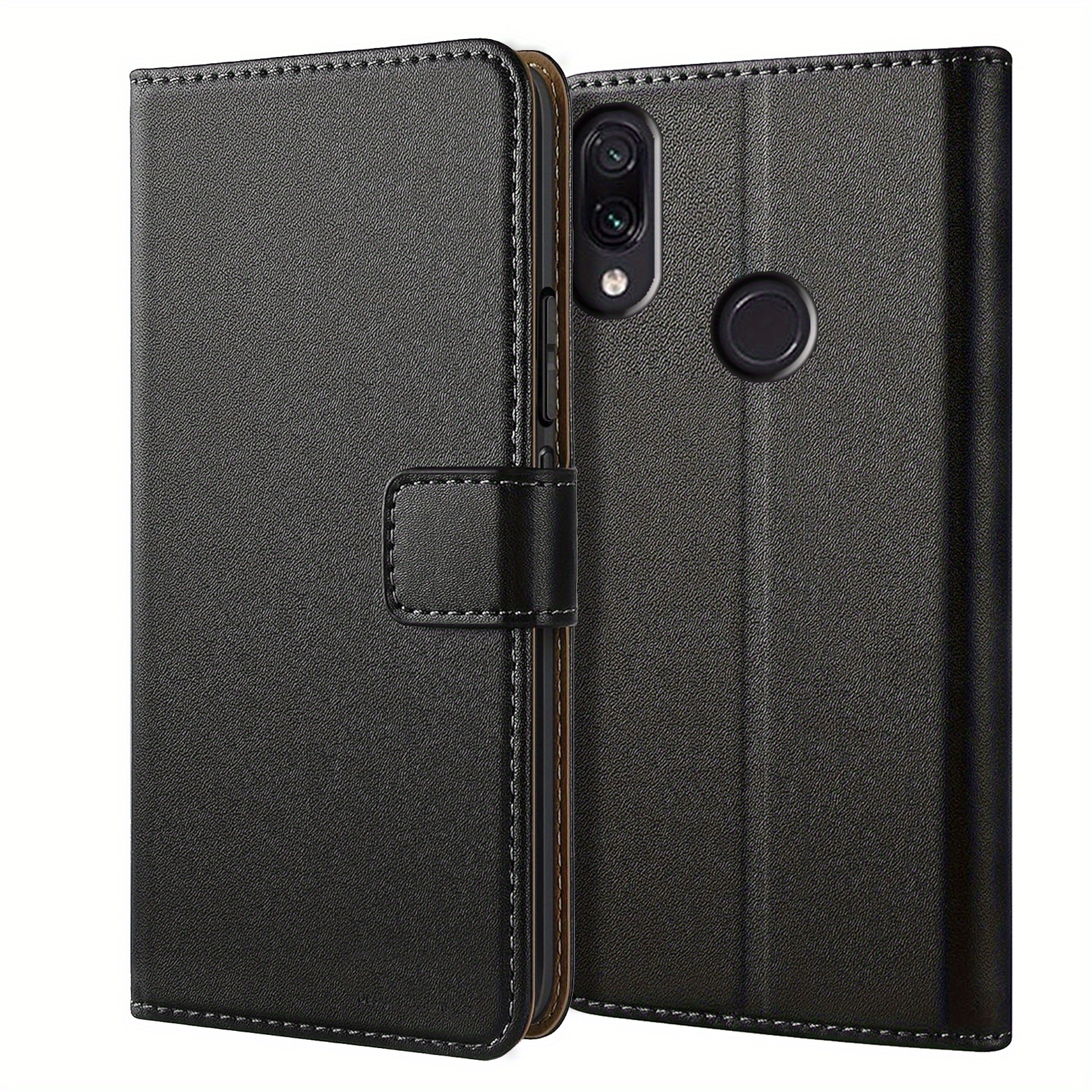 TEMU Etui na telefon: dla Xiaomi Redmi Note 7 / Note 7 Pro, Portfelowe Etui z Podstawką, Czarna Sztuczna Skóra, Flip Ochronne Etui na Telefon